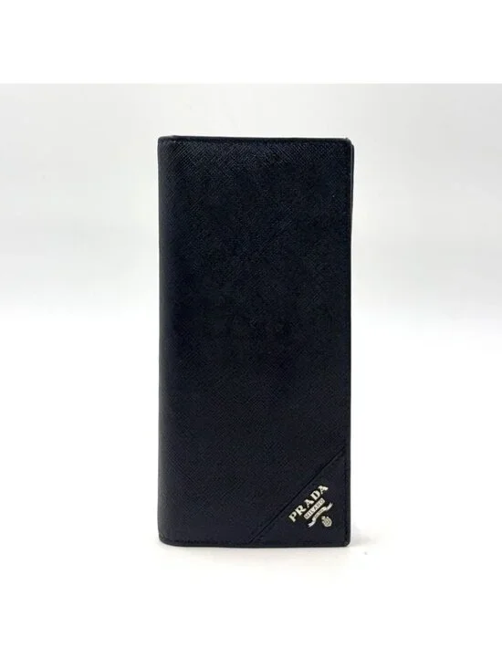 ★SOLD★ Prada Saffiano Bifold Wallet Leather Black Silver - Picture 1 of 14